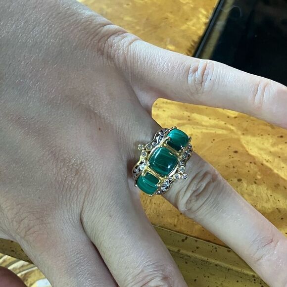 Natural Malachite Sterling Silver Ring - Picture 4 of 9